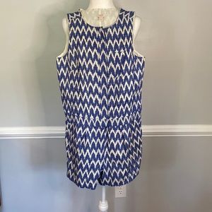 NWOT J. Crew Blue White Chevron Denim Sleeveless Cotton/Linen Blend Romper